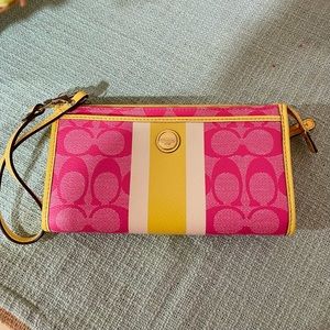 Coach leather wristlet/wallet in pink/yellow/white